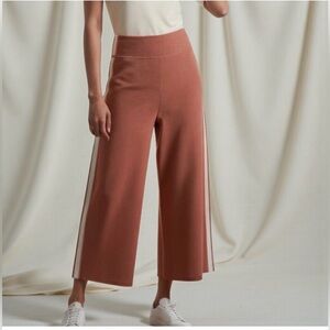 Veronica Beard Roland striped stretch-knit wide leg terracotta -small